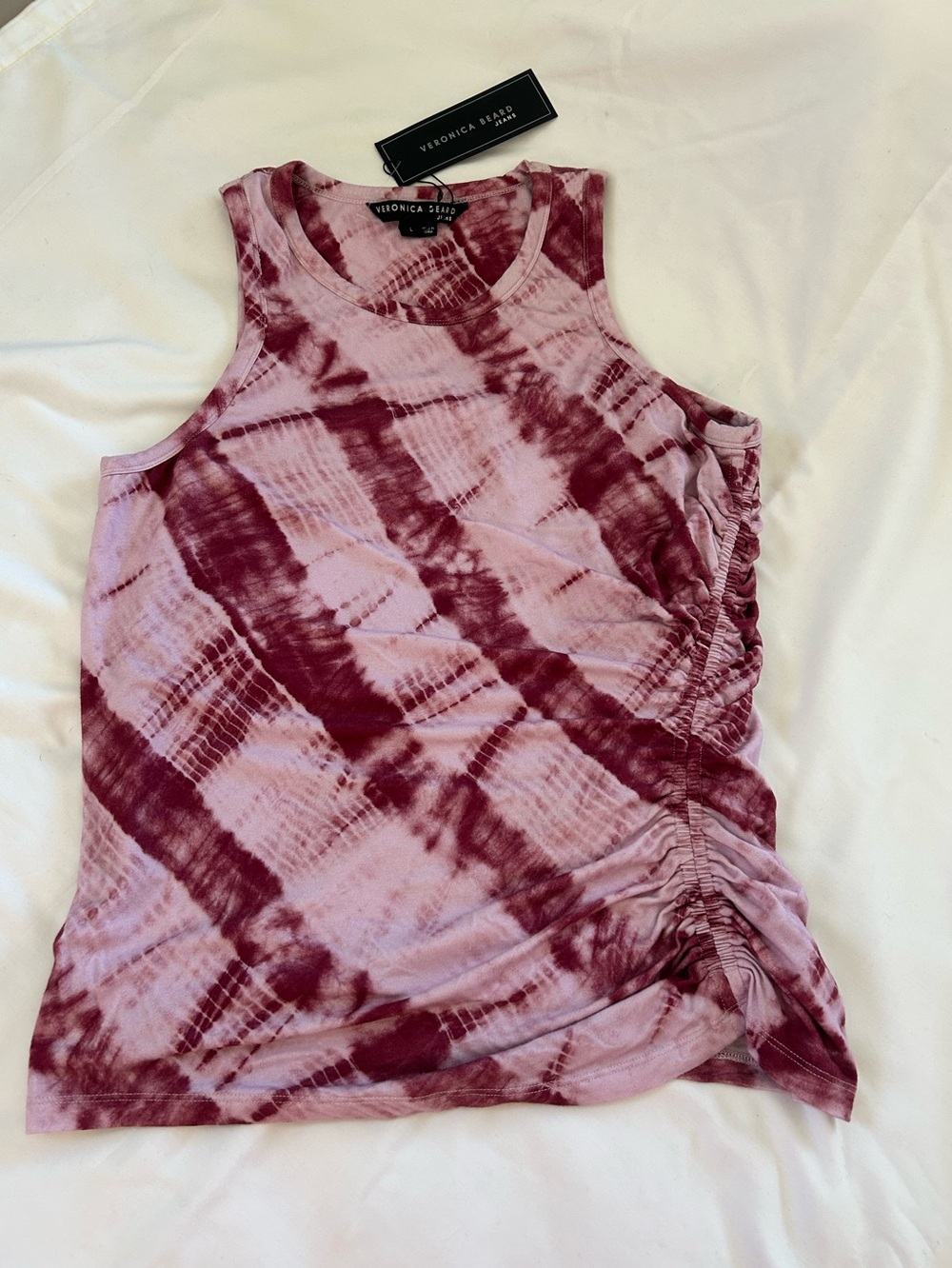 Veronica Beard Pink & Burgundy Tie-Dye Ruched Tank